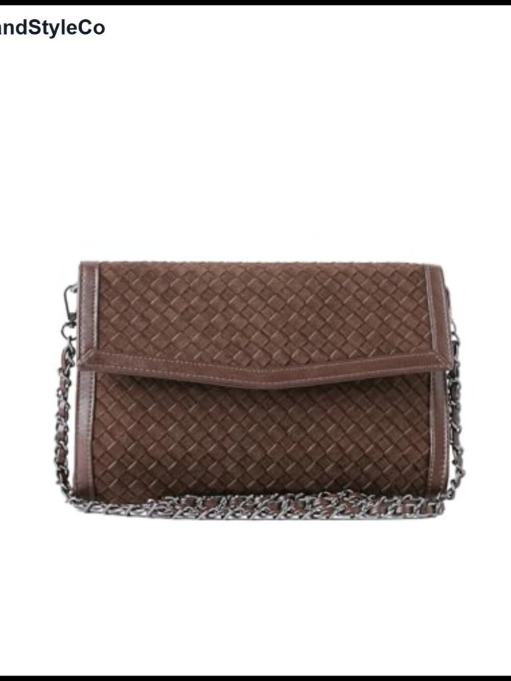 Vegan Leather Woven Envelope Clutch Crossbody with Chain Strap